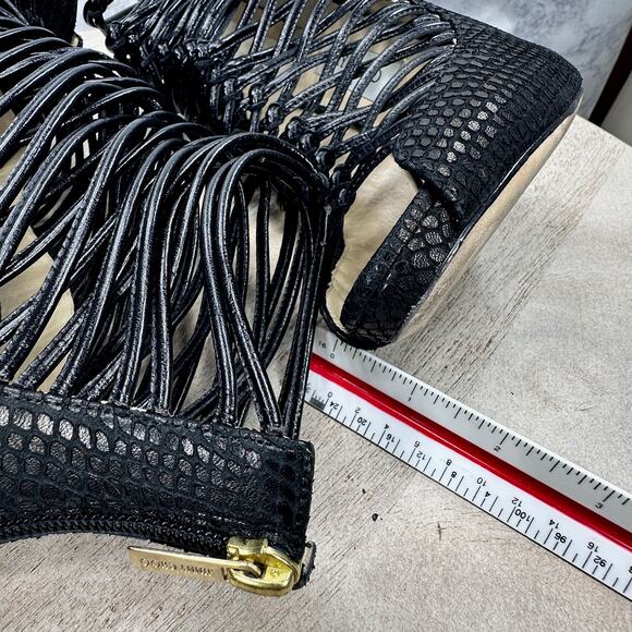 Jimmy Choo Black Embossed Leather Quito Cage Booties EU 39 Classy Party Shoes - Picture 15 of 16